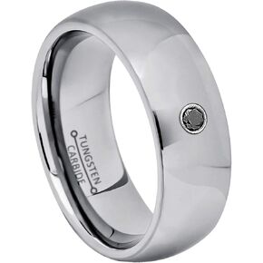 Polished Dome Tungsten Carbide Wedding Band with 0.07ct Round Black Diamond - Comfort Fit Tungsten Ring Anniversary Band in Saudi Arabia