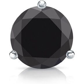 Diamond Wish Men's Solitaire SINGLE Black Diamond Stud Earring (1/4 to 2 carat TW) 3 Prong Martini, Screw-Back, 14k White Gold in Kuwait