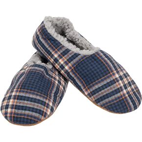 Mens Plaid Plush Lined Cozy Non Slip Indoor Soft Slippers