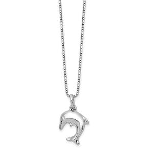 Solid 925 Sterling Silver .02ct. Diamond Dolphin Pendant Necklace Charm Chain in Kuwait