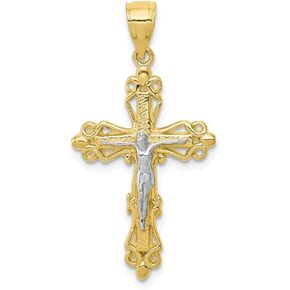 Solid 10k Yellow Gold Two Toned Cross Pendant Crucifix Charm - 35mm x 19mm in Saudi Arabia