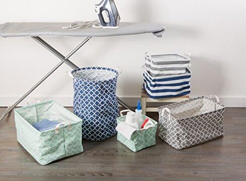 DII Laundry Storage Collection, PE Coated Collapsible Bin with Handles, Gray Lattice, Small Set, 9x12x8" in Kuwait