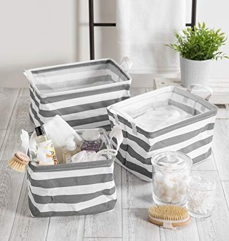 DII Laundry Storage Collection, PE Coated Collapsible Bin with Handles, Gray Lattice, Small Set, 9x12x8" in Kuwait
