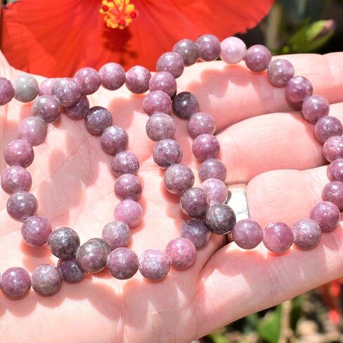 Charged Premium Natural Lepidolite Crystal 8mm Bead Bracelet + Moroccan Selenite Charging Crystal [Included] in Kuwait