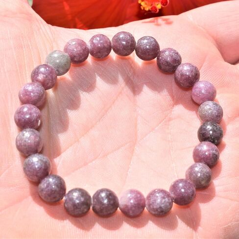 Charged Premium Natural Lepidolite Crystal 8mm Bead Bracelet + Moroccan Selenite Charging Crystal [Included] in Kuwait