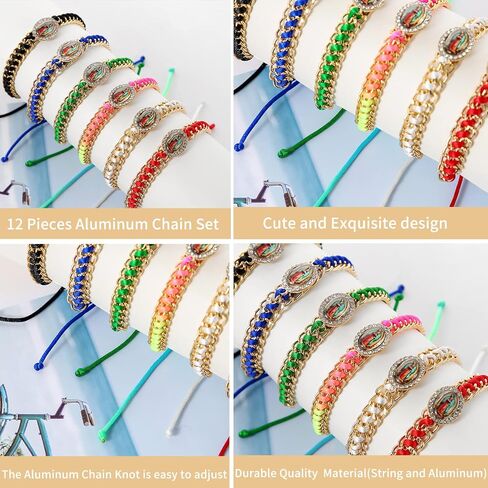 12Pcs Virgin Mary Bracelet，San judas tadeo Bracelet Handmade Virgen de guadalupe Medal Adjustable String Bracelets Religious Prayer Jewelry Gift For Women Men Girls in Saudi Arabia