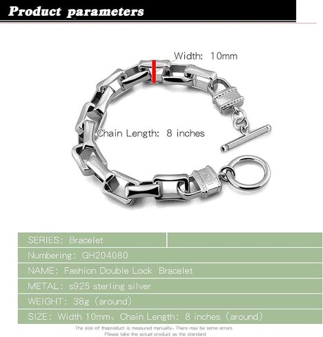 Punk Men & Woman Solid Silver Bracelet Jewelry 925 Sterling Silver Rolo Chain 10MM 7 "8" 9 "10" Charm Lock Bangle Hip Hop Accessories in Saudi Arabia