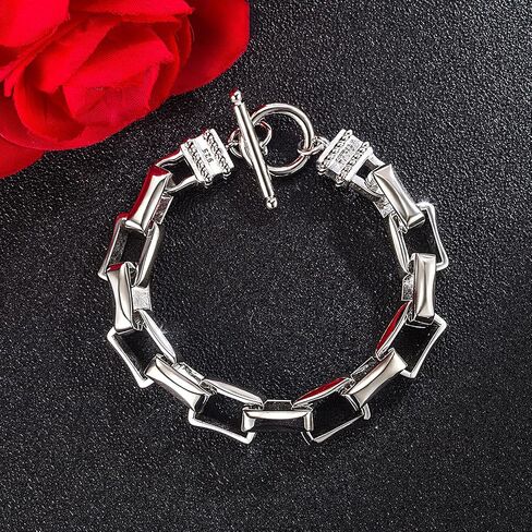 Punk Men & Woman Solid Silver Bracelet Jewelry 925 Sterling Silver Rolo Chain 10MM 7 "8" 9 "10" Charm Lock Bangle Hip Hop Accessories in Saudi Arabia