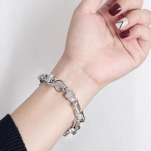 Punk Men & Woman Solid Silver Bracelet Jewelry 925 Sterling Silver Rolo Chain 10MM 7 "8" 9 "10" Charm Lock Bangle Hip Hop Accessories in Saudi Arabia