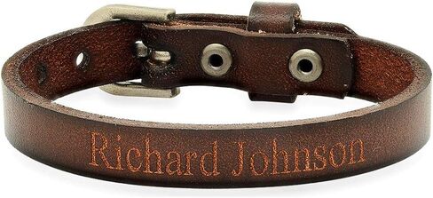 ForeverGiftsusa Free Engraving - Genuine Dark Brown Leather Bracelet with Buckle in Saudi Arabia