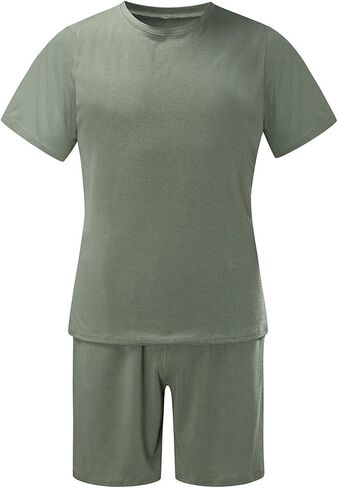 2022 Casual Sport Set for Mens Two Piece Suit Solid O-Neck Short Sleeve Fit Tee Shirts Short Sweatpants Set in Saudi Arabia