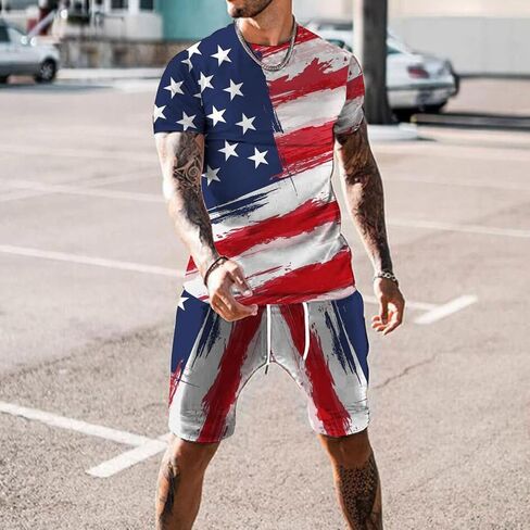 2022 Casual Sport Set for Mens Two Piece Suit Solid O-Neck Short Sleeve Fit Tee Shirts Short Sweatpants Set in Saudi Arabia