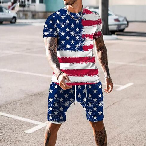 2022 Casual Sport Set for Mens Two Piece Suit Solid O-Neck Short Sleeve Fit Tee Shirts Short Sweatpants Set in Saudi Arabia