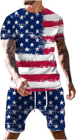 2022 Casual Sport Set for Mens Two Piece Suit Solid O-Neck Short Sleeve Fit Tee Shirts Short Sweatpants Set in Saudi Arabia