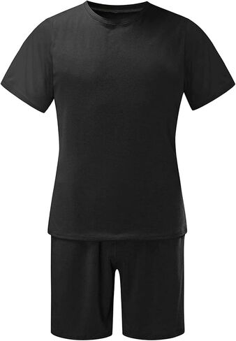 2022 Casual Sport Set for Mens Two Piece Suit Solid O-Neck Short Sleeve Fit Tee Shirts Short Sweatpants Set in Kuwait