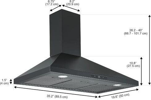 أنكونا AN-1586 شفاط المطبخ الهرمي القابل للتحويل مقاس 36 بوصة 440 CFM باللون الأسود غير اللامع in Kuwait