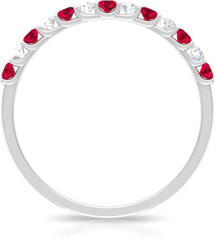 1/2 CT Ruby and Diamond Half Eternity Ring, Ruby and Diamond Semi Eternity Ring, Red Ruby and Diamond Gold Half Eternity Ring, 14K Solid Gold in Kuwait