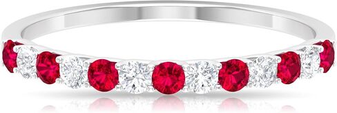 1/2 CT Ruby and Diamond Half Eternity Ring, Ruby and Diamond Semi Eternity Ring, Red Ruby and Diamond Gold Half Eternity Ring, 14K Solid Gold in Kuwait