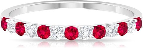 1/2 CT Ruby and Diamond Half Eternity Ring, Ruby and Diamond Semi Eternity Ring, Red Ruby and Diamond Gold Half Eternity Ring, 14K Solid Gold in Kuwait