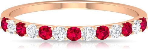 1/2 CT Ruby and Diamond Half Eternity Ring, Ruby and Diamond Semi Eternity Ring, Red Ruby and Diamond Gold Half Eternity Ring, 14K Solid Gold in Kuwait
