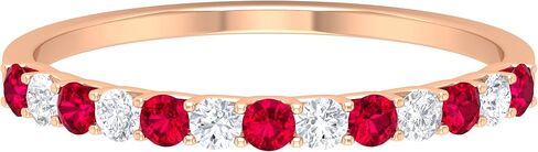 1/2 CT Ruby and Diamond Half Eternity Ring, Ruby and Diamond Semi Eternity Ring, Red Ruby and Diamond Gold Half Eternity Ring, 14K Solid Gold in Kuwait