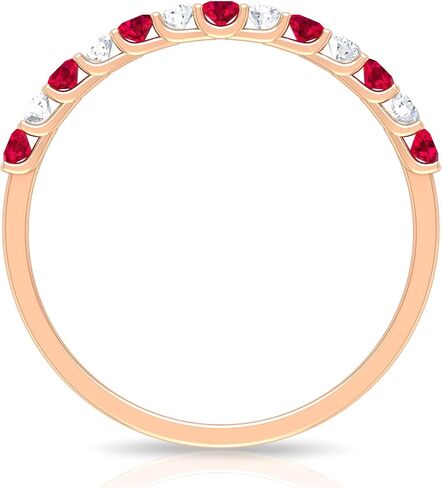 1/2 CT Ruby and Diamond Half Eternity Ring, Ruby and Diamond Semi Eternity Ring, Red Ruby and Diamond Gold Half Eternity Ring, 14K Solid Gold in Kuwait