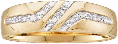 Solid 10k Yellow Gold Men's Round Channel-set Diamond Triple Row Wedding Band Ring 1/8 Ct. in Saudi Arabia