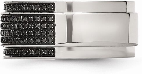 Solid Stainless Steel 1/2ct tw. Diamond Ridged Edge 10mm Men's Wedding Band Ring in Saudi Arabia