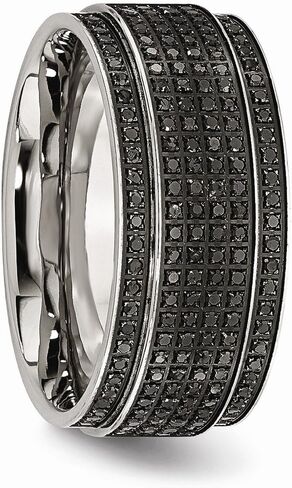 Solid Stainless Steel 1/2ct tw. Diamond Ridged Edge 10mm Men's Wedding Band Ring in Saudi Arabia