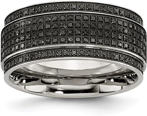 Solid Stainless Steel 1/2ct tw. Diamond Ridged Edge 10mm Men's Wedding Band Ring in Saudi Arabia