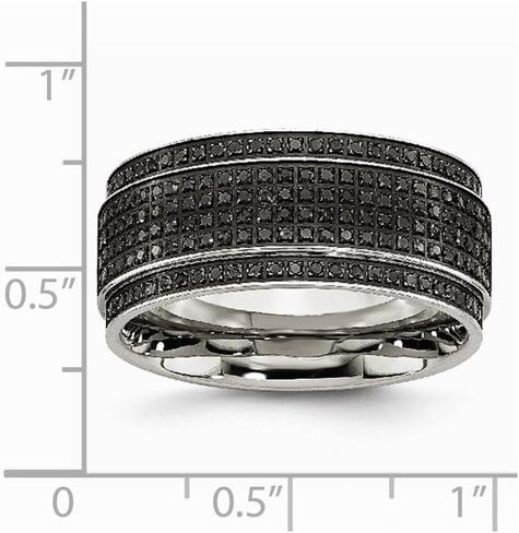 Solid Stainless Steel 1/2ct tw. Diamond Ridged Edge 10mm Men's Wedding Band Ring in Saudi Arabia