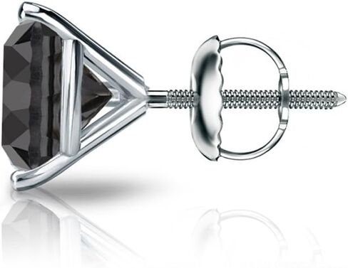 Diamond Wish Men's Solitaire SINGLE Black Diamond Stud Earring (1/4 to 2 carat TW) 3 Prong Martini, Screw-Back, 14k White Gold in Saudi Arabia