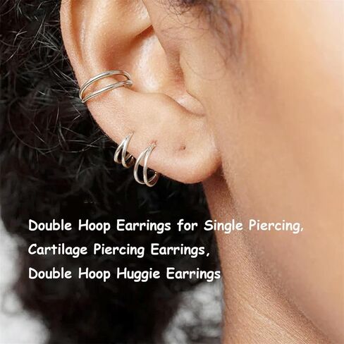 Double Hoop Earrings for One Hole: 3 Pairs Set Small Gold Double Hoops for Single Piercing Cartilage Surgical Steel Huggie Earrings for Men Tiny Hoops Hypoallergenic in Saudi Arabia