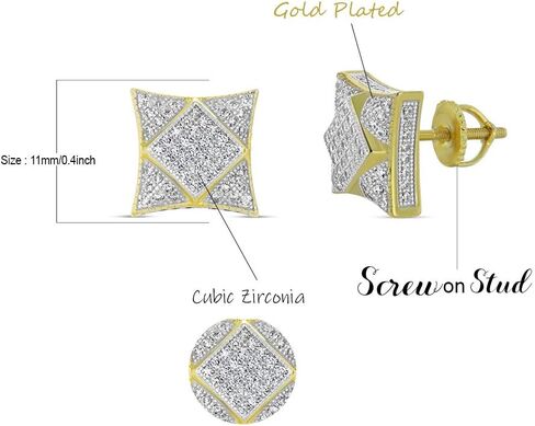Mens Ladies 14K Gold Over Silver Lab Diamond Earrings Screw Back Studs Iced Out aretes para hombre - Men's Earrings, Screw Back, Men's Jewelry, Hip hop Earring in Kuwait