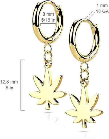 Covet Jewelry Stainless Steel Hinged Hoop Earrings with Pot Leaf Dangle in Kuwait