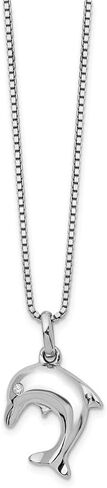 Solid 925 Sterling Silver .02ct. Diamond Dolphin Pendant Necklace Charm Chain in Kuwait