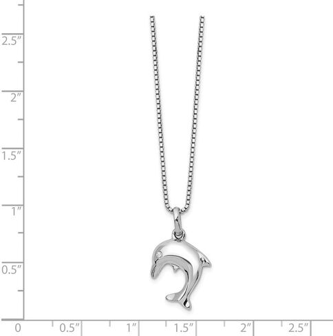 Solid 925 Sterling Silver .02ct. Diamond Dolphin Pendant Necklace Charm Chain in Kuwait