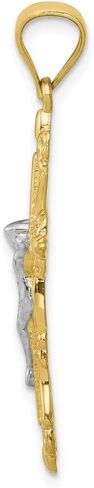 Solid 10k Yellow Gold Two Toned Cross Pendant Crucifix Charm - 35mm x 19mm in Saudi Arabia
