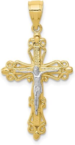 Solid 10k Yellow Gold Two Toned Cross Pendant Crucifix Charm - 35mm x 19mm in Saudi Arabia