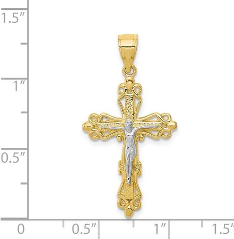 Solid 10k Yellow Gold Two Toned Cross Pendant Crucifix Charm - 35mm x 19mm in Saudi Arabia