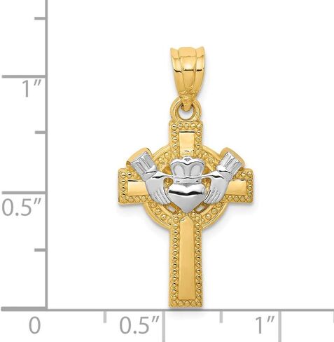 Solid 14k Yellow and White Gold Two Tone Celtic Irish Claddagh Cross Pendant Charm - 25mm x 15mm in Saudi Arabia