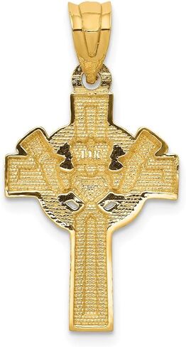 Solid 14k Yellow and White Gold Two Tone Celtic Irish Claddagh Cross Pendant Charm - 25mm x 15mm in Saudi Arabia