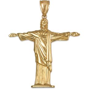 14K Yellow Gold Jesus Christ The Redeemer Brazil Rio Statue Pendant in Saudi Arabia