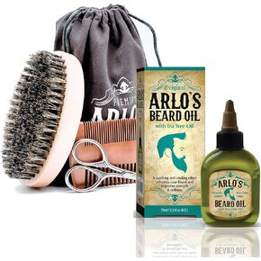 Arlo's 5-PC Mens Premium Beard Grooming Kit w/ Tea Tree Beard Oil 2.5oz -Beard Oil, Beard Brush, Beard Comb, Beard Scissors & Carry Bag in Kuwait