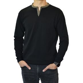 SpearPoint Apparel Men's Long Sleeve Henley Slit V-Neck Banded Notch Collar Shirt - Soft Cotton Blend, Stretch, Wrinkle-Free in Kuwait