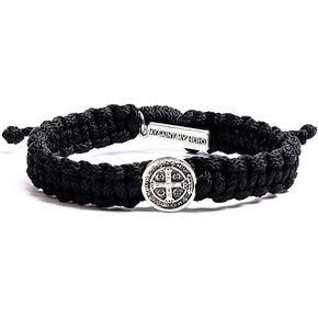 My Saint My Hero Men's One Blessing Bracelet - Handwoven, Black thread with silver Benedictine medal of Protection in Saudi Arabia