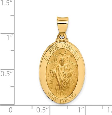 14k Yellow Gold Catholic Patron Saint Jude Thaddeus Medal Brushed Matte Finish Pendant Charm - 27mm x 16mm in Saudi Arabia