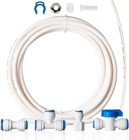 iSpring ICEK3 3/8 بوصة مقسم خط المياه ومجموعة صانع الثلج للثلاجة بالتناضح العكسي، يناسب PH100، RO100، سلسلة US15، 20 قدمًا، كل شيء متضمن للتركيب، أبيض in Saudi Arabia