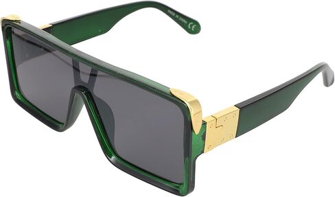 Oversized Big Thick Flat Top SHIELD Square Luxury Designer Sunglasses with Dark Gold Metal in Kuwait