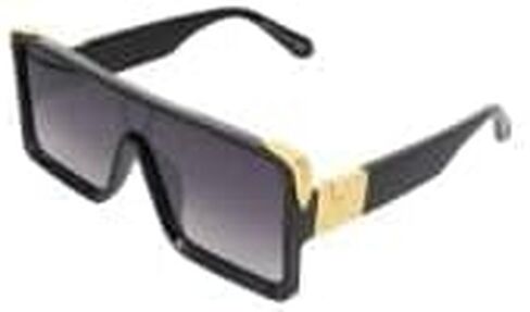 Oversized Big Thick Flat Top SHIELD Square Luxury Designer Sunglasses with Dark Gold Metal in Kuwait